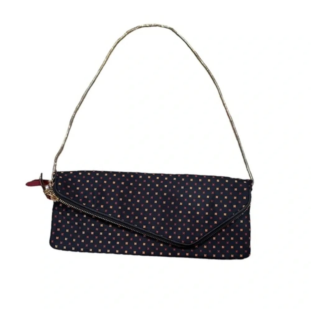 HENRI BENDEL Pochette BLUE FLORAL ENVELOPE STYLE CLUTCH GOLDTONE BAG RARE